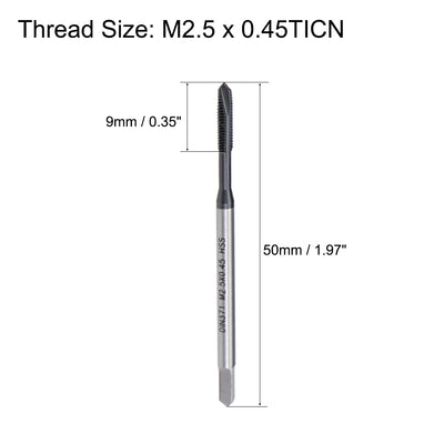 Harfington Uxcell M2.5 x 0.45 Spiral Point Threading Tap H2 HSS TICN Coated DIN371/376