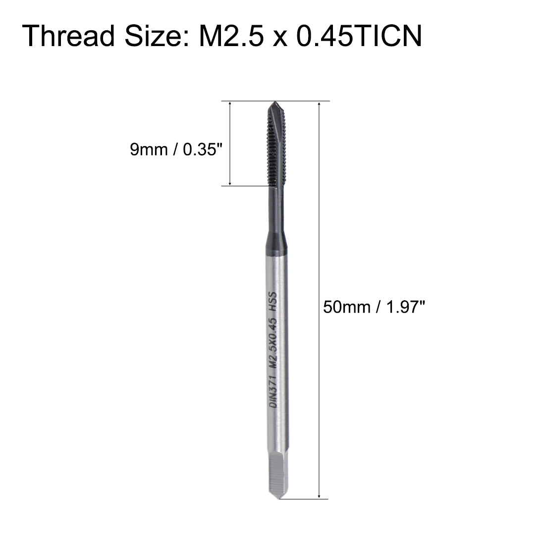 uxcell Uxcell M2.5 x 0.45 Spiral Point Threading Tap H2 HSS TICN Coated DIN371 2pcs
