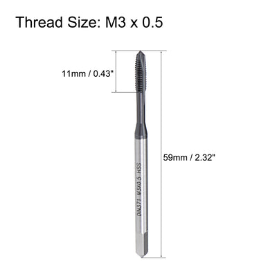 Harfington Uxcell M3 x 0.5 Spiral Point Threading Tap H2 HSS TICN Coated DIN371/376 2pcs