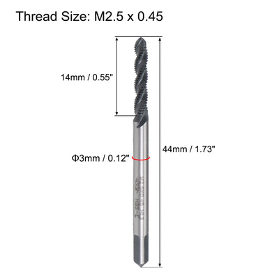 Harfington Uxcell M2.5 x 0.45 Spiral Flute Tap Metric Machine Thread Tap HSS Nitriding Coated