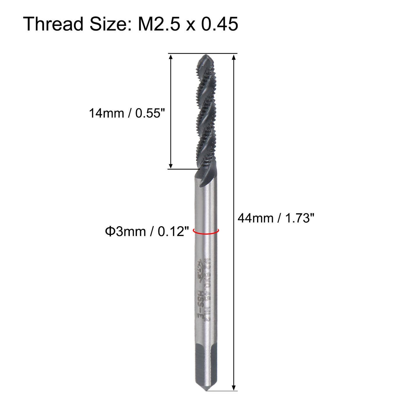 uxcell Uxcell M2.5 x 0.45 Spiral Flute Tap Metric Machine Thread Tap HSS Nitriding Coated 2pcs