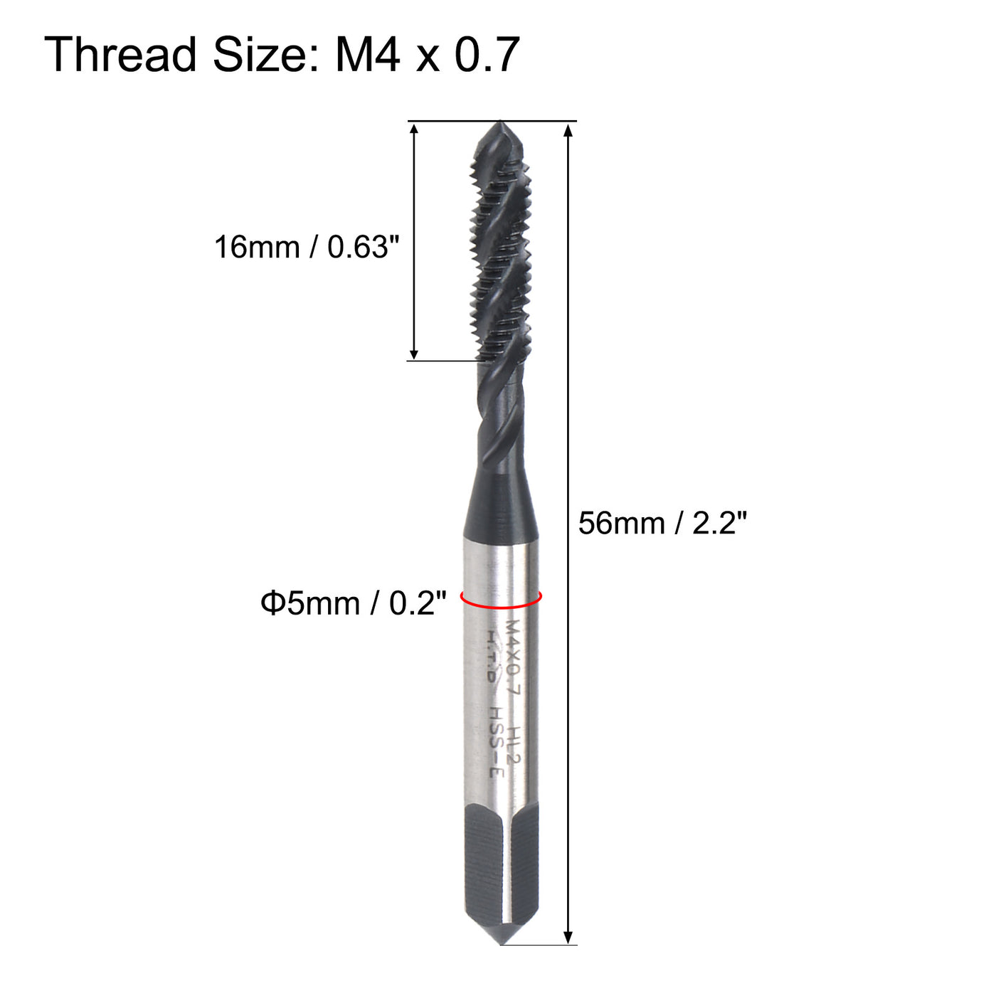 uxcell Uxcell M4 x 0.7 Spiral Flute Tap Metric Machine Thread Tap HSS Nitriding Coated
