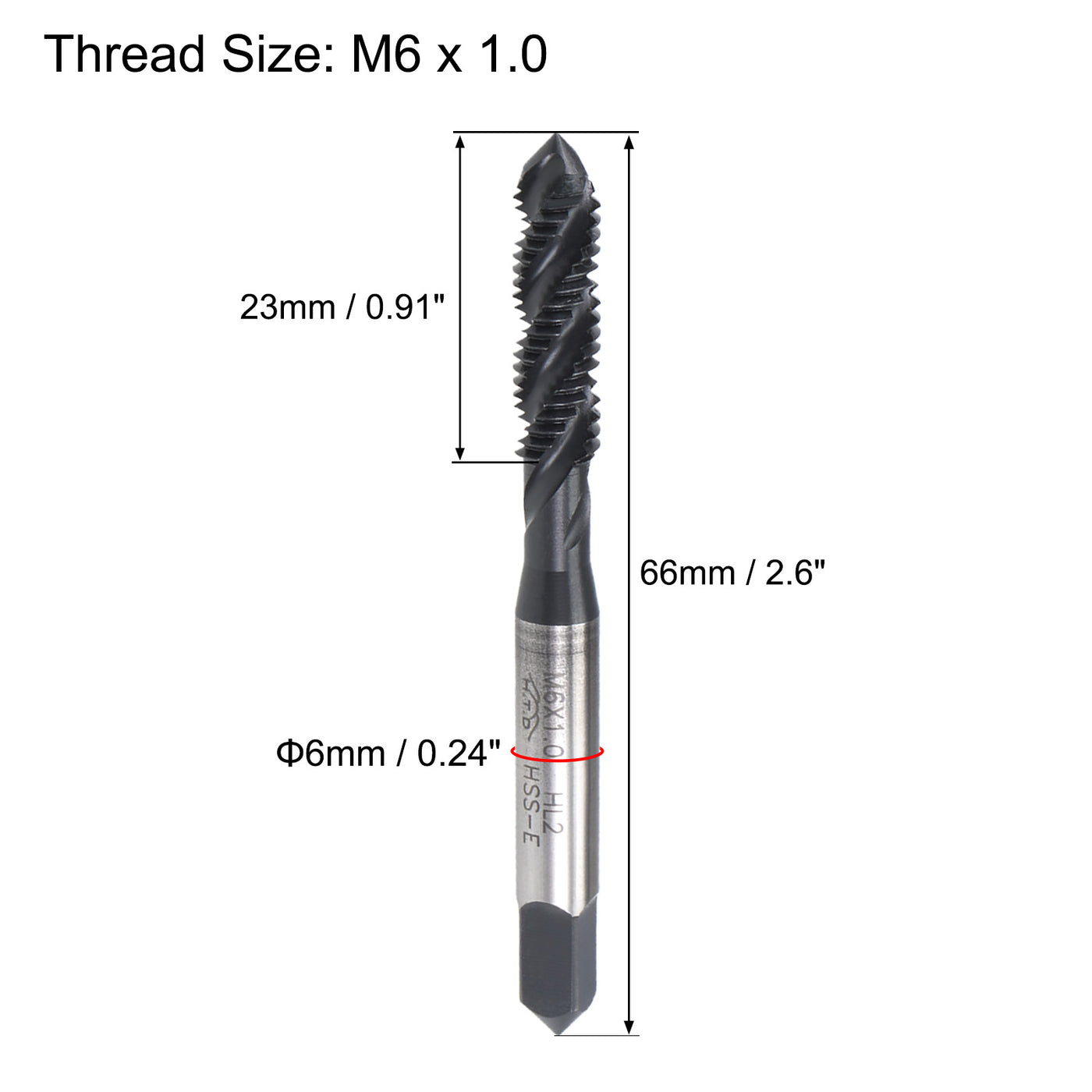 uxcell Uxcell M6 x 1.0 Spiral Flute Tap Metric Machine Thread Tap HSS Nitriding Coated 2pcs