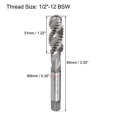 Harfington Uxcell 1/2"-12 BSW Spiral Flute Tap Machine Thread Tap HSS-Cobalt Uncoated