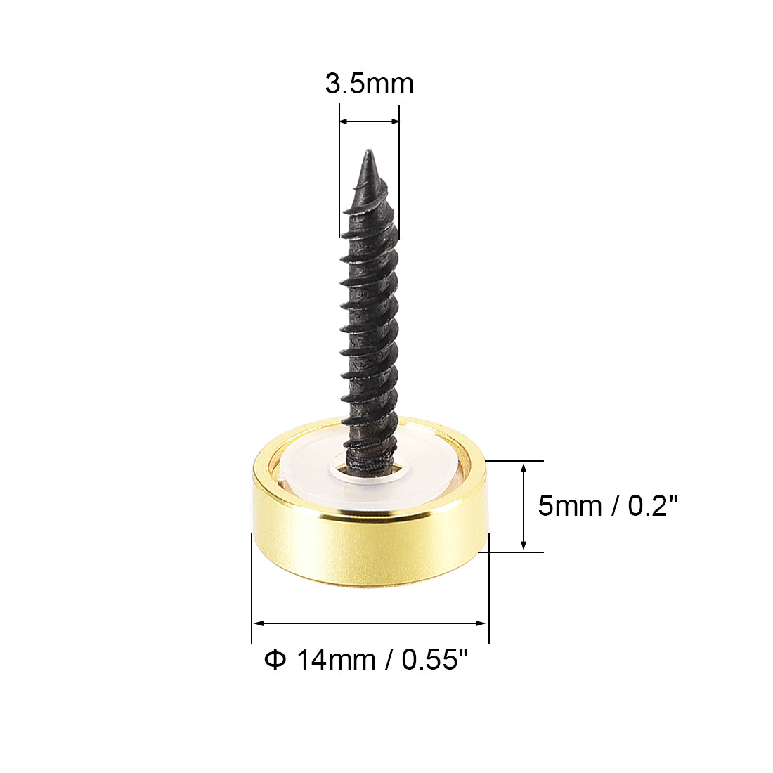uxcell Uxcell Mirror Screws, Decorative Cap Fasteners Cover Nails, Electroplated, Bright Golden 14mm/0.55" Brass 4pcs