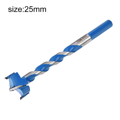Harfington Uxcell Forstner Wood Boring Drill Bit 25mm Dia. Hole Saw Carbide Alloy Steel Tip Hex Shank Cutting for Hinge Plywood Wood Tool Blue