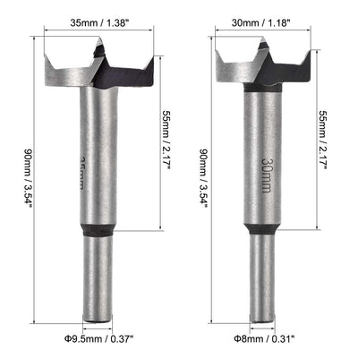 Harfington Uxcell Forstner Wood Drill Bit 15mm/20mm/25mm/30mm/35mm Cutting Dia. Hole Saw Carbide Alloy Tip Steel Round Shank for Woodworking 5in1 Set with Case