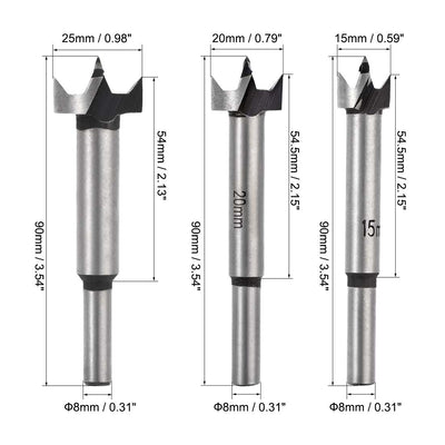 Harfington Uxcell Forstner Wood Drill Bit 15mm/20mm/25mm/30mm/35mm Cutting Dia. Hole Saw Carbide Alloy Tip Steel Round Shank for Woodworking 5in1 Set with Case