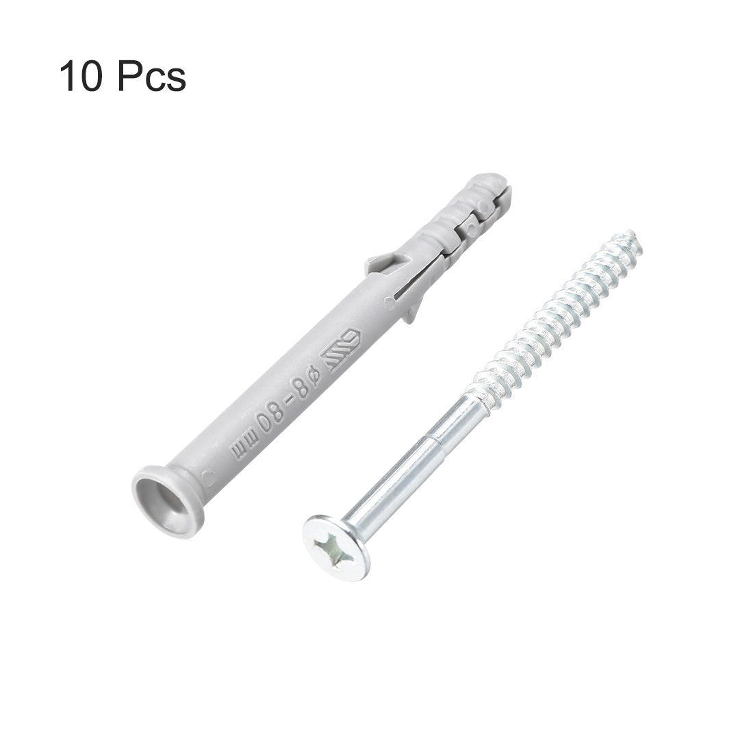 uxcell Uxcell 8x80mm Plastic Expansion Tube for Drywall with Screws Gray 10pcs