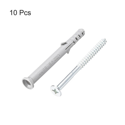 Harfington Uxcell 8x80mm Plastic Expansion Tube for Drywall with Screws Gray 10pcs
