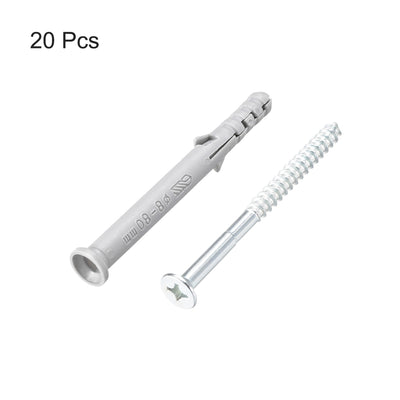 Harfington Uxcell 8x80mm Plastic Expansion Tube for Drywall with Screws Gray 20pcs