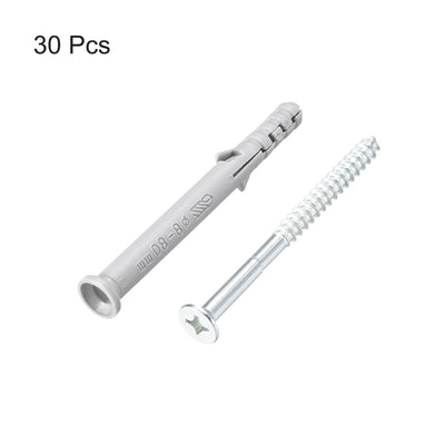 Harfington Uxcell 8x80mm Plastic Expansion Tube for Drywall with Screws Gray 30pcs