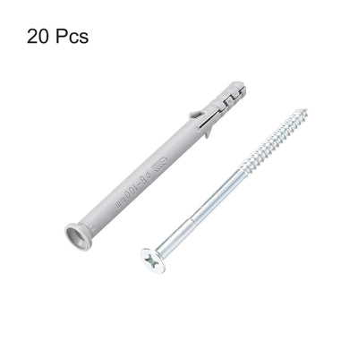 Harfington Uxcell 8x100mm Plastic Expansion Tube for Drywall with Screws Gray 20pcs