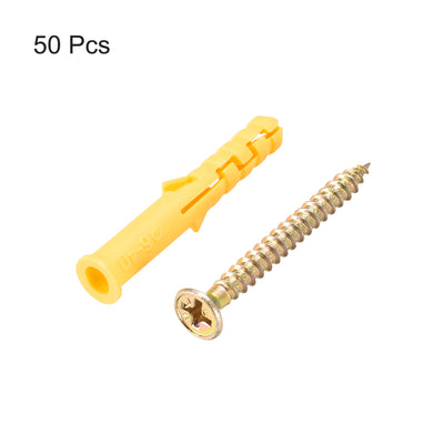 Harfington Uxcell 6mmx40mm Plastic Expansion Tube for Drywall with Screws Yellow 50pcs