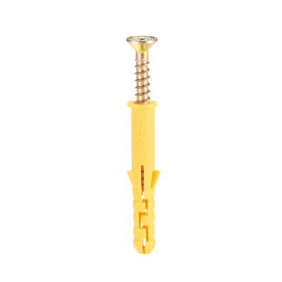 Harfington Uxcell 6mmx40mm Plastic Expansion Tube for Drywall with Screws Yellow 50pcs