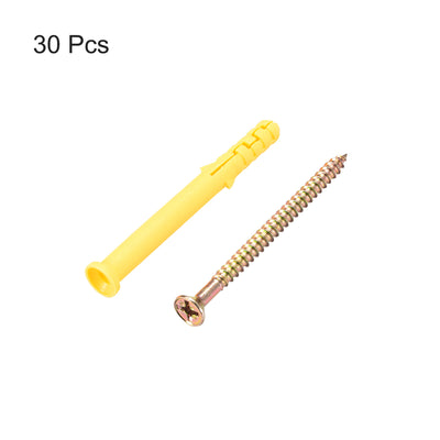 Harfington Uxcell 6mmx60mm Plastic Expansion Tube for Drywall with Screws Yellow 30pcs