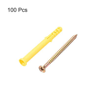 Harfington Uxcell 6mmx60mm Plastic Expansion Tube for Drywall with Screws Yellow 100pcs