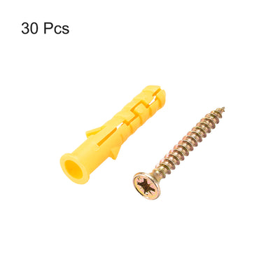 Harfington Uxcell 8mmx40mm Plastic Expansion Tube for Drywall with Screws Yellow 30pcs