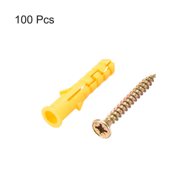 Harfington Uxcell 8mmx40mm Plastic Expansion Tube for Drywall with Screws Yellow 100pcs