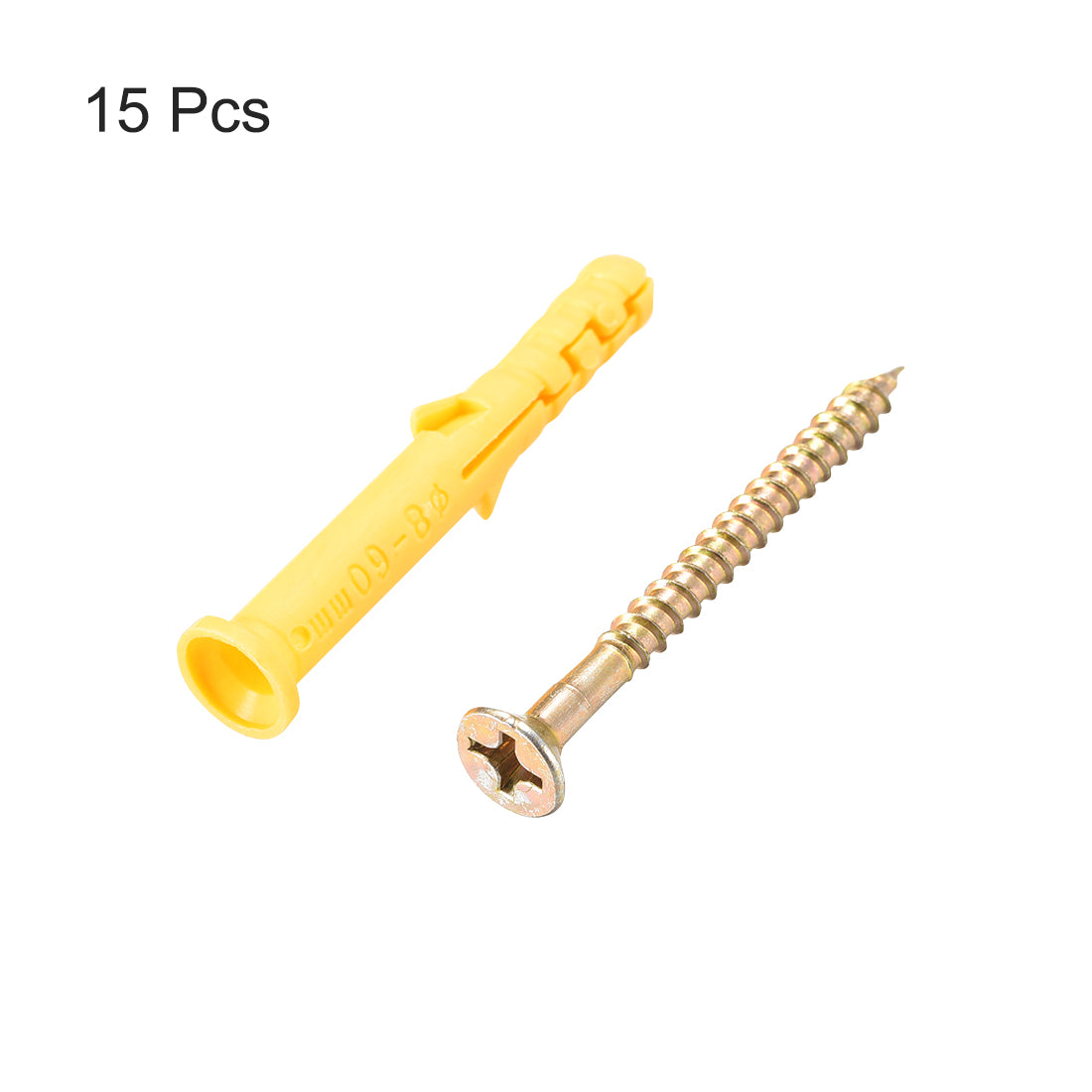 uxcell Uxcell 8mmx60mm Plastic Expansion Tube for Drywall with Screws Yellow 15pcs