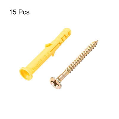Harfington Uxcell 8mmx60mm Plastic Expansion Tube for Drywall with Screws Yellow 15pcs