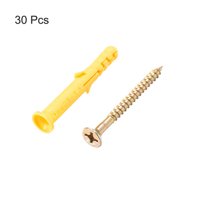 Harfington Uxcell 8mmx60mm Plastic Expansion Tube for Drywall with Screws Yellow 30pcs