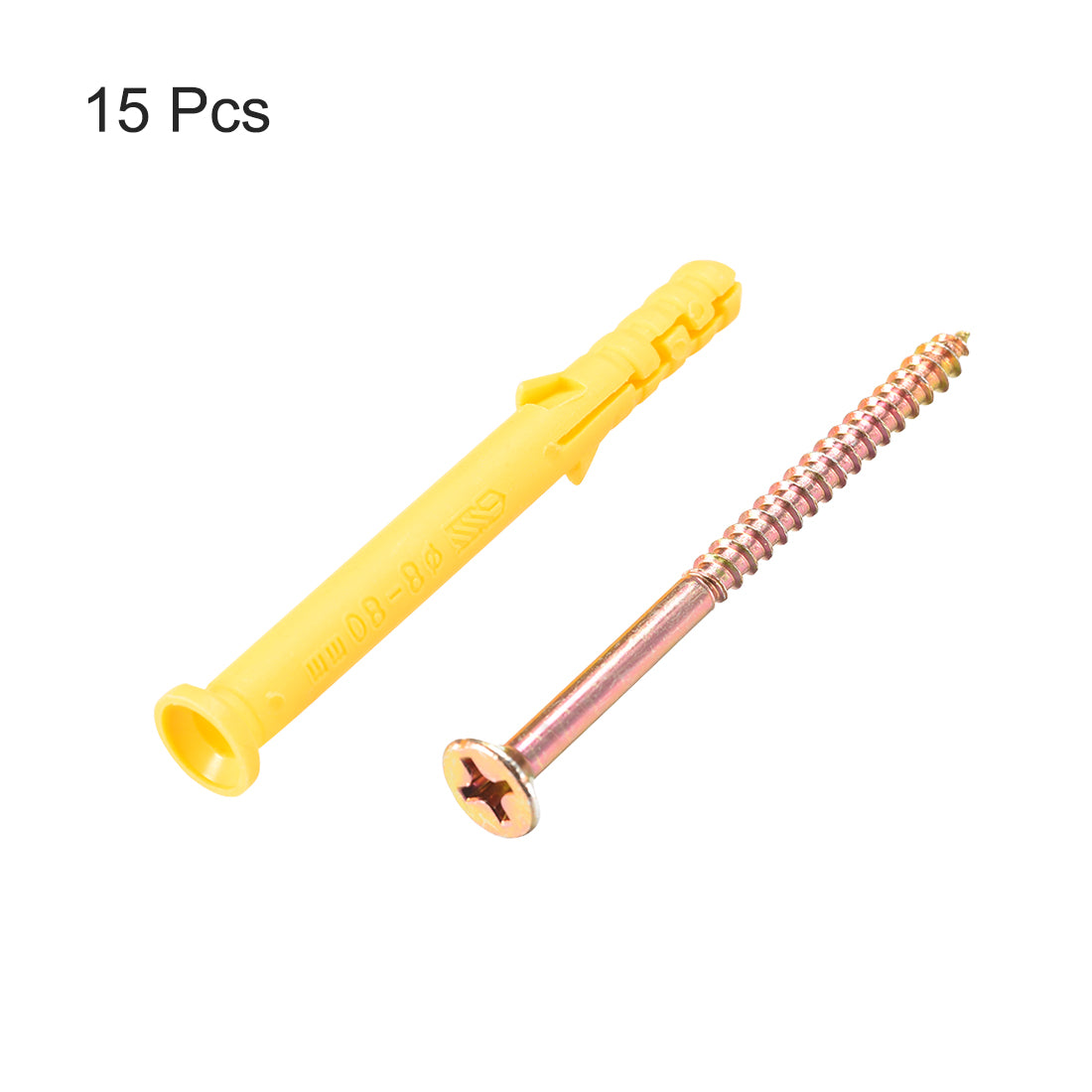 uxcell Uxcell 8mmx80mm Plastic Expansion Tube for Drywall with Screws Yellow 15pcs