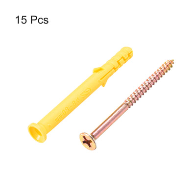 Harfington Uxcell 8mmx80mm Plastic Expansion Tube for Drywall with Screws Yellow 15pcs