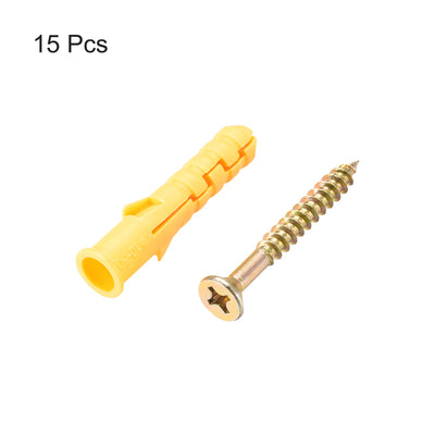 Harfington Uxcell 10mmx50mm Plastic Expansion Tube for Drywall with Screws Yellow 15pcs