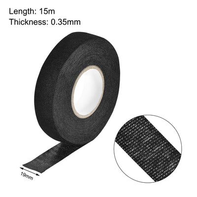 Harfington Uxcell Adhesive Cloth Fabric Tape Wire Harness Looms Single-Side 19mm x 15m Black 2 Pcs