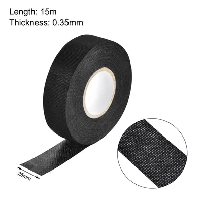 Harfington Uxcell Adhesive Cloth Fabric Tape Wire Harness Looms Single-Side 25mm x 15m Black