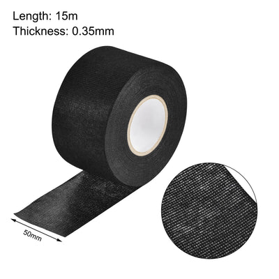 Harfington Uxcell Adhesive Cloth Fabric Tape Wire Harness Looms Single-Side 50mm x 15m Black