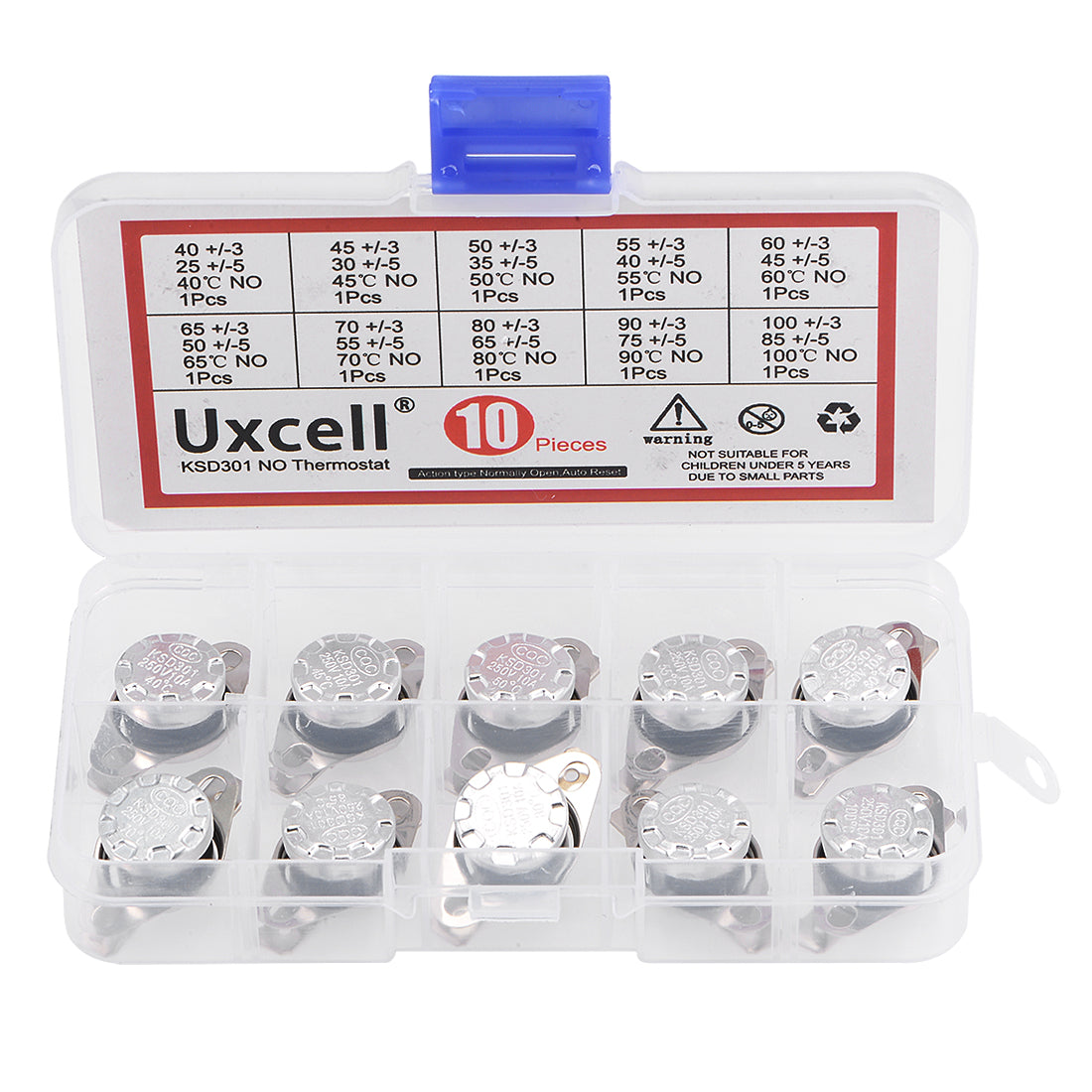 uxcell Uxcell 10pcs NO KSD301 Thermostat 40-100°C(104-212℉) Temperature Thermal Control Switch 40 45 50 55 60 65 70 80 90 100°C Normally Open Assortment Kit