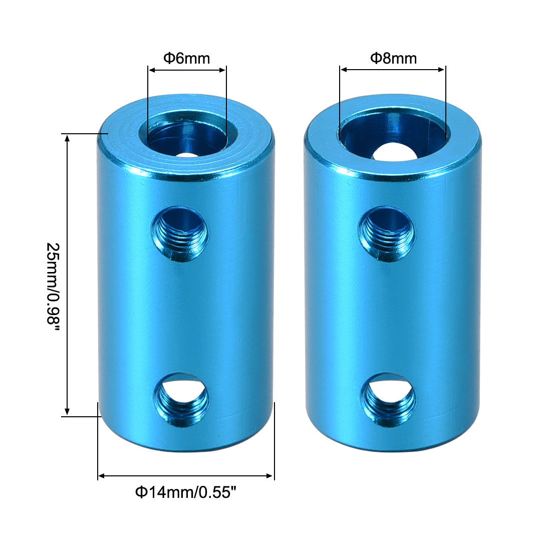 Uxcell Uxcell 6.35mm to 8mm Bore Rigid Coupling 25mm Length 14mm Diameter Aluminum Alloy Shaft Coupler Connector Light Blue 4pcs