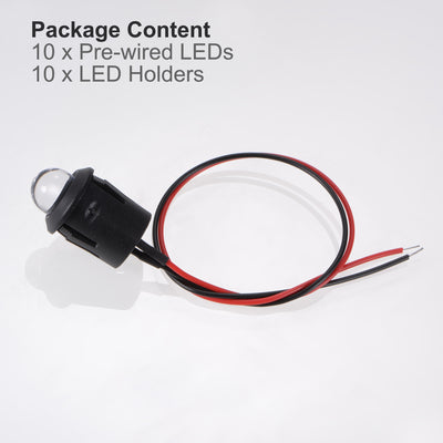 Harfington Uxcell 10Set DC 12V 10mm Pre Wired LED with Holder, Red Light Round Top Clear Lens, 14mm Panel Mount