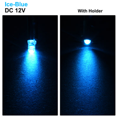 Harfington Uxcell 10Set DC 12V 3mm Pre Wired LED with Holder, Ice-Blue Light Round Top Clear Lens, 6mm Panel Mount