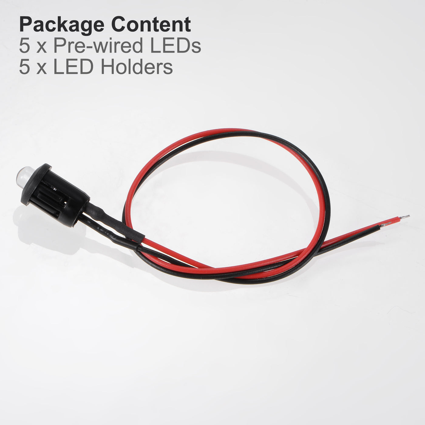 uxcell Uxcell 5Set DC 12V 5mm Pre Wired LED with Holder, Red Light Round Top Clear Lens, 8mm Panel Mount