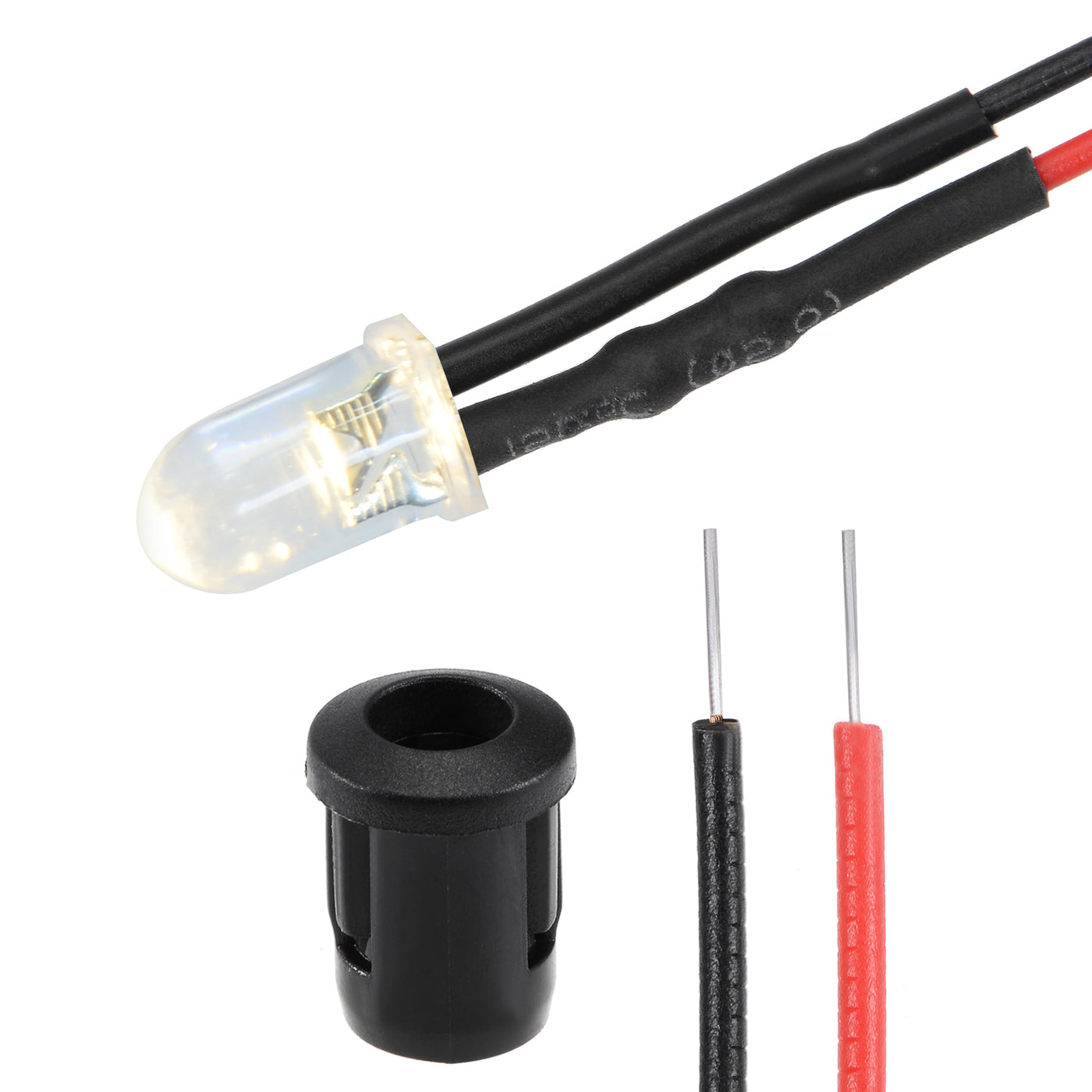 uxcell Uxcell 10Set DC 12V 5mm Pre Wired LED with Holder, Warm White Light Round Top Clear Lens, 8mm Panel Mount