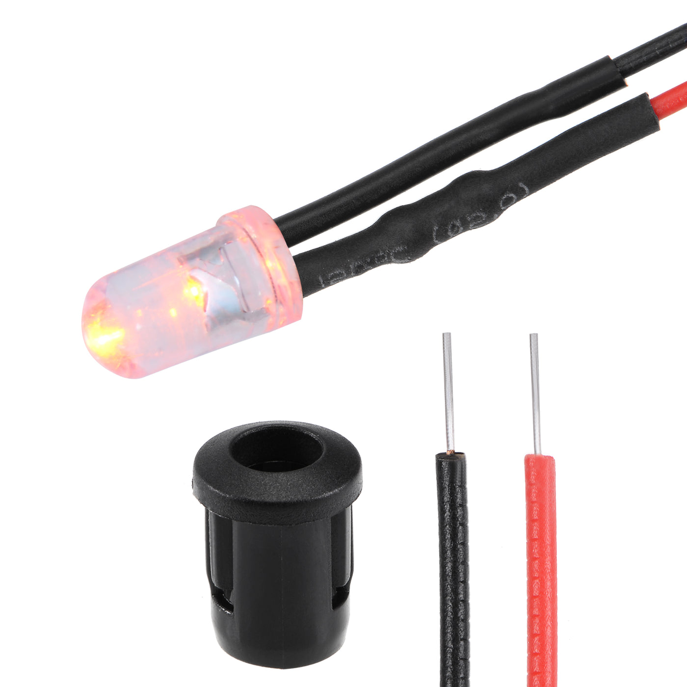 uxcell Uxcell 5Set DC 12V 5mm Pre Wired LED with Holder, Orange Light Round Top Clear Lens, 8mm Panel Mount