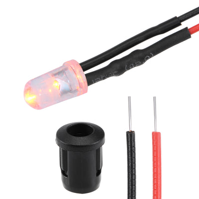 Harfington Uxcell 5Set DC 12V 5mm Pre Wired LED with Holder, Orange Light Round Top Clear Lens, 8mm Panel Mount