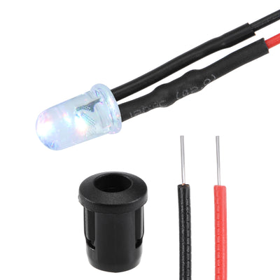 Harfington Uxcell 10Set DC 12V 5mm Pre Wired LED with Holder, Multicolor Fast-Flashing Light Round Top Clear Lens, 8mm Panel Mount