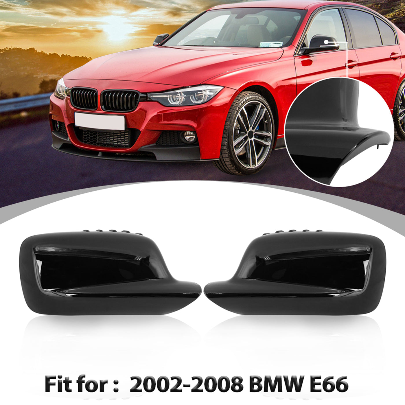 X AUTOHAUX 2Pcs Car Mirror Covering Cap Replacement for BMW E46 E65 E66 745i 750i 323Ci 325Ci 328Ci Gloss Black 51167074236,51167074235
