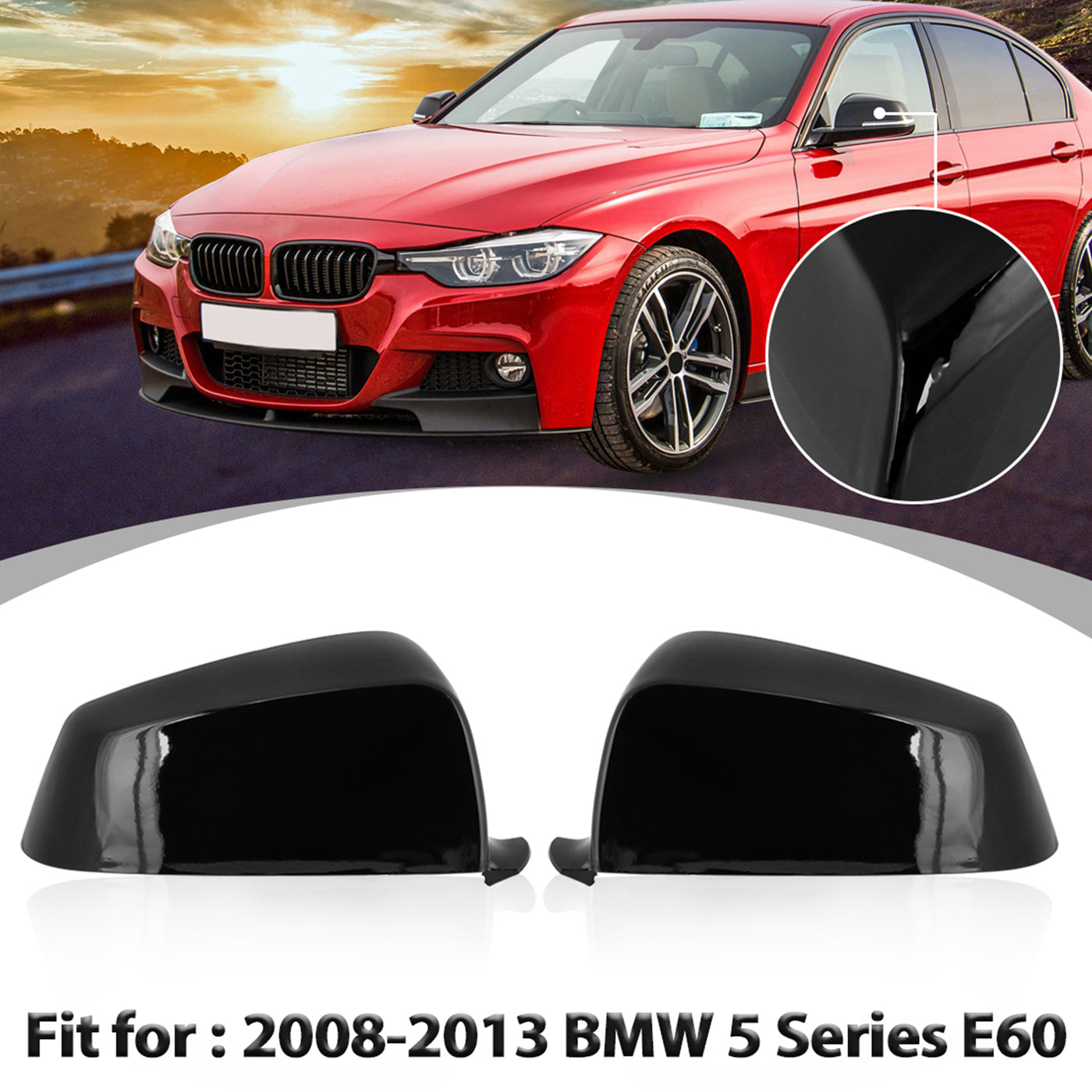 X AUTOHAUX Pair New Exterior Rear View Mirror Housing Door Wing Mirror Covering Cap Glossy Black for BMW 5 Series E60 2008-2013