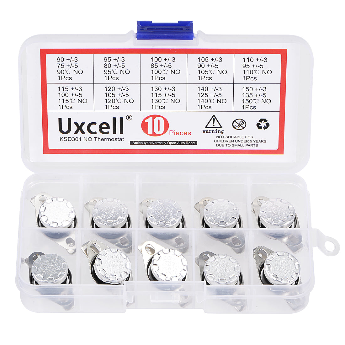 uxcell Uxcell 10pcs NO KSD301 Thermostat 90-150°C(194-302℉) Temperature Thermal Control Switch 90 95 100 105 110 115 120 130 140 150°C Normally Open Assortment Kit