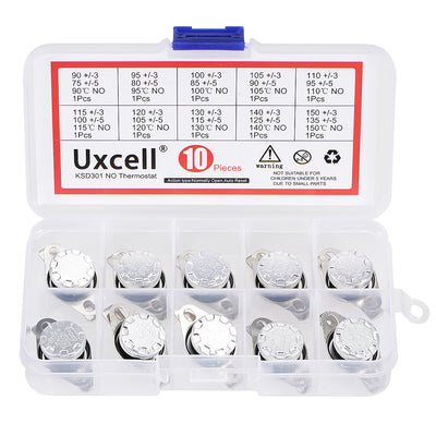 Harfington Uxcell 10pcs NO KSD301 Thermostat 90-150°C(194-302℉) Temperature Thermal Control Switch 90 95 100 105 110 115 120 130 140 150°C Normally Open Assortment Kit