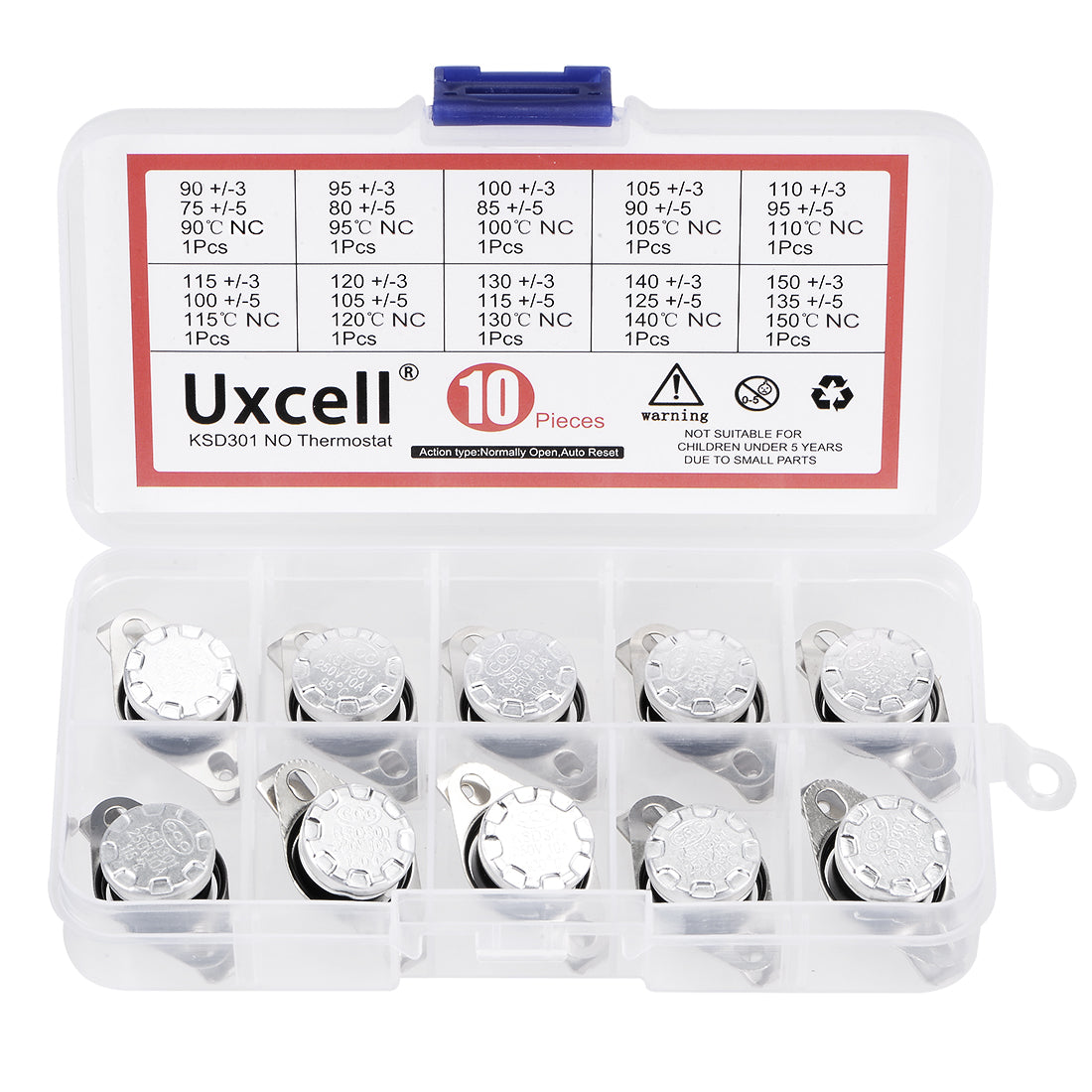 uxcell Uxcell 10pcs NC KSD301 Thermostat 90-150°C(194-302℉) Temperature Thermal Control Switch 90 95 100 105 110 115 120 130 140 150°C Normally Close Assortment Kit