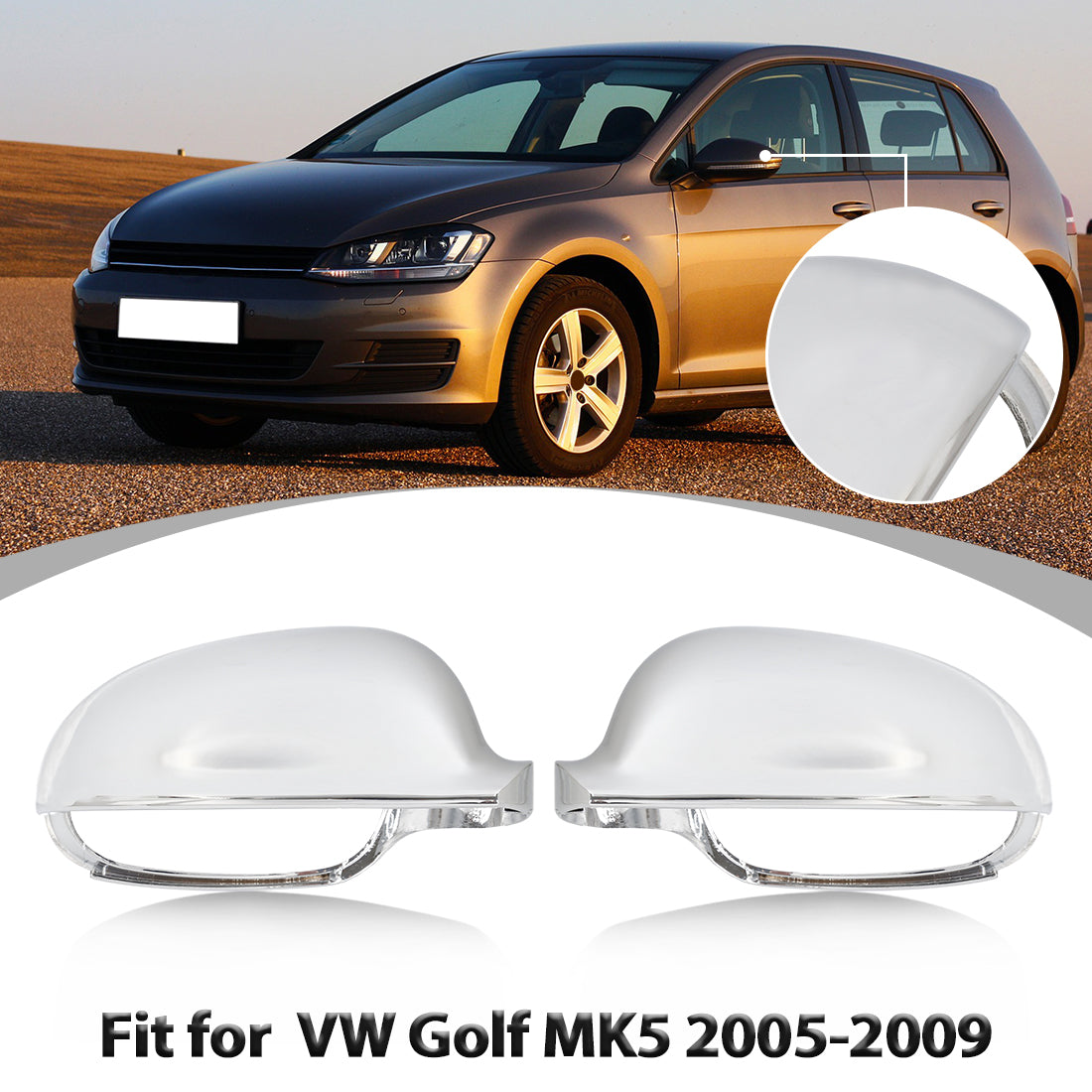 X AUTOHAUX Car Exterior Rear View Mirror Housing Door Wing Mirror Covering Cover Cap Chrome Tone for VW Golf MK5 2005-2009
