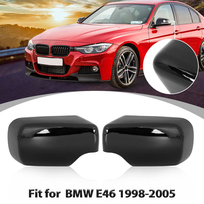 Harfington 2pcs Rearview Mirror Cover for BMW 3 Series E46 318i 320i 325i Car Mirror Covering Cap Exterior Parts Replacement Modification Glossy Black
