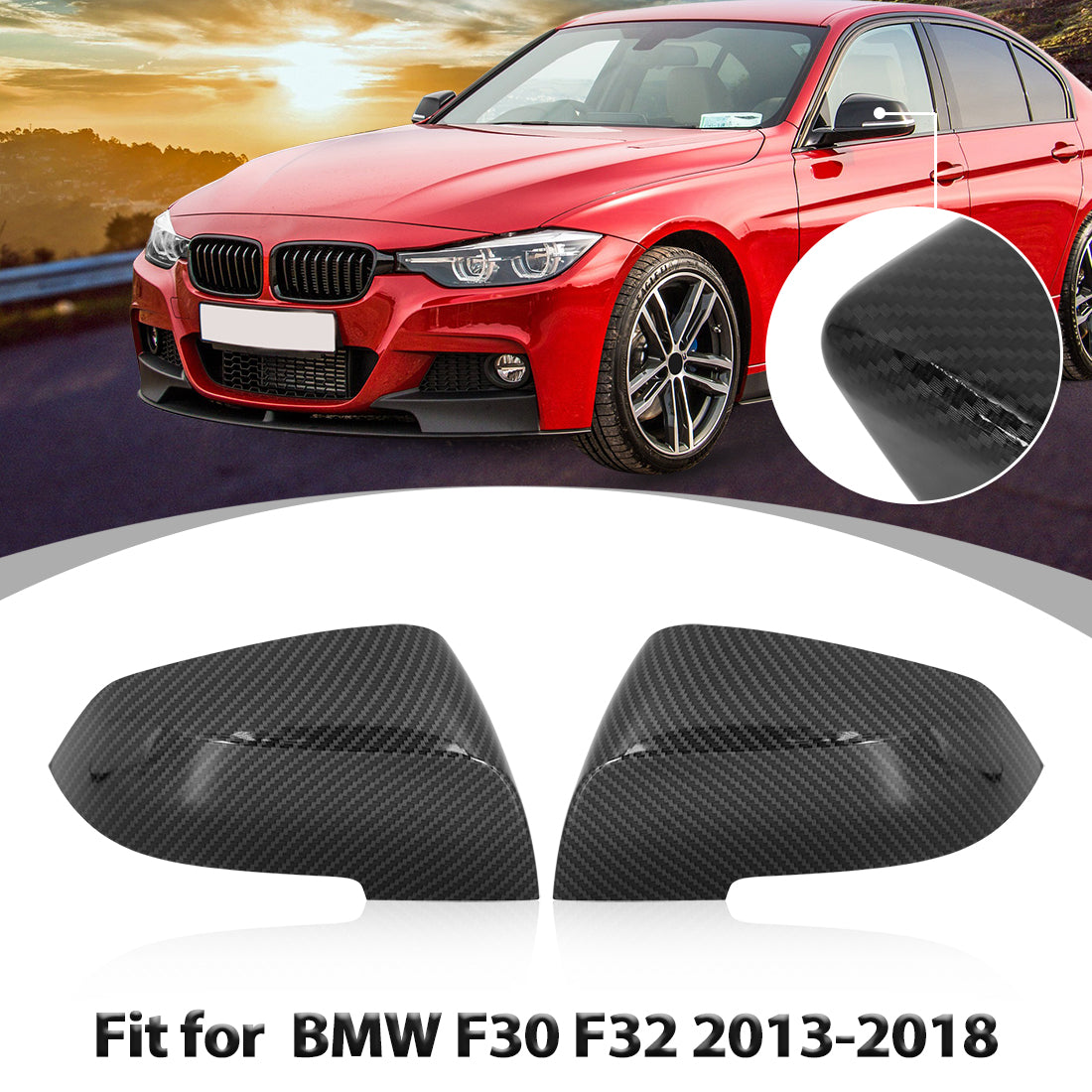 X AUTOHAUX Pair Car Exterior Rear View Mirror Cover Housing Door Wing Mirror Covering Cap Carbon Fiber Pattern for BMW F30 F32 2013-2018