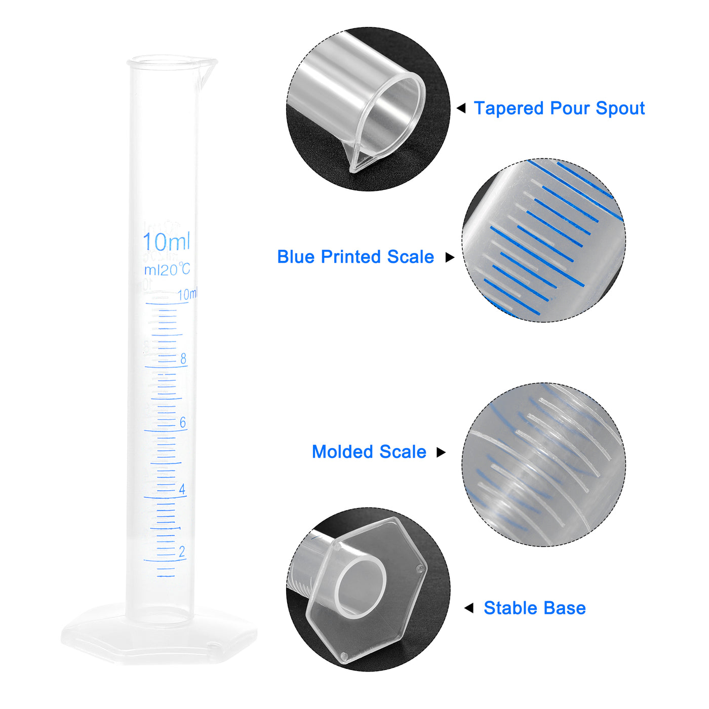 uxcell Uxcell Plastic Graduated Cylinder 10ml Measuring Cylinder, 2-Sided Metric Marking 12Pcs